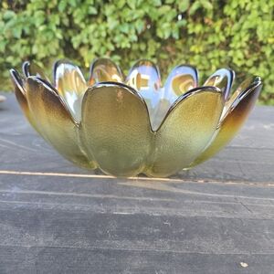 Indiana Glass 12 Petal Lotus Bowl Amber